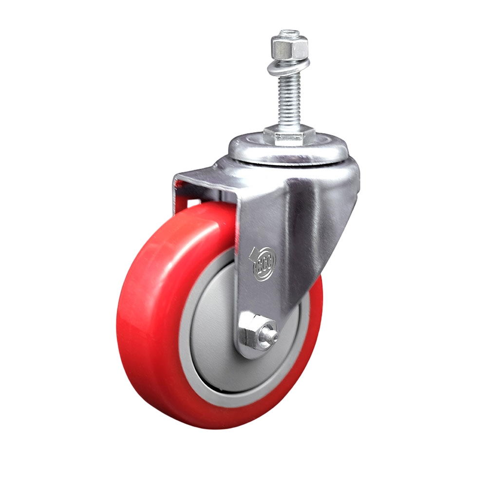 4" Swivel Caster with 10mm Threaded Stem and Red Polyurethane Wheel - 350 lbs. Capacity - Service Caster Brand — photo 1