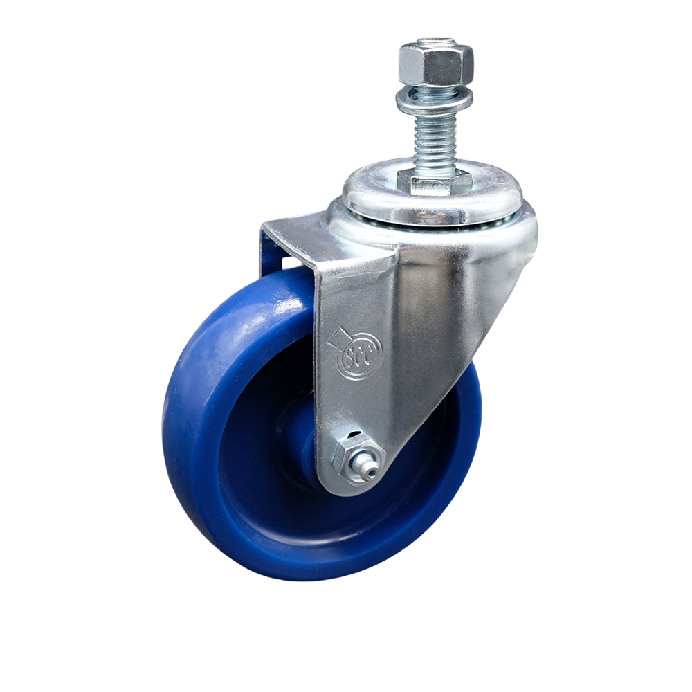 Solid Polyurethane Swivel Threaded Stem Caster w/4" x 1.25" Blue Wheel and 12MM Metric Stem - 300 lbs Capacity/Caster - Service Caster Brand — photo 1