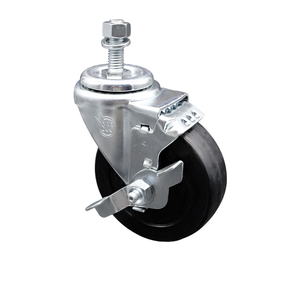 4" Swivel Caster with 1/2" Threaded Stem, Soft Rubber Wheel and Brake - 200 lbs. Capacity - Service Caster Brand — photo 1