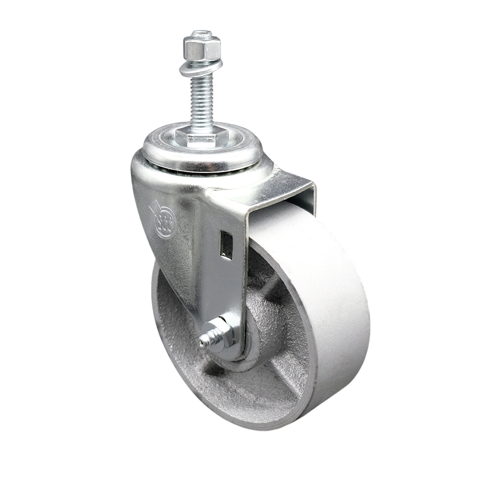 Semi Steel Cast Iron Swivel Threaded Stem Caster - 4" x 1.25" Silver Wheel and 3/8" Stem - 300 lbs Capacity/Caster - Service Caster Brand — photo 1