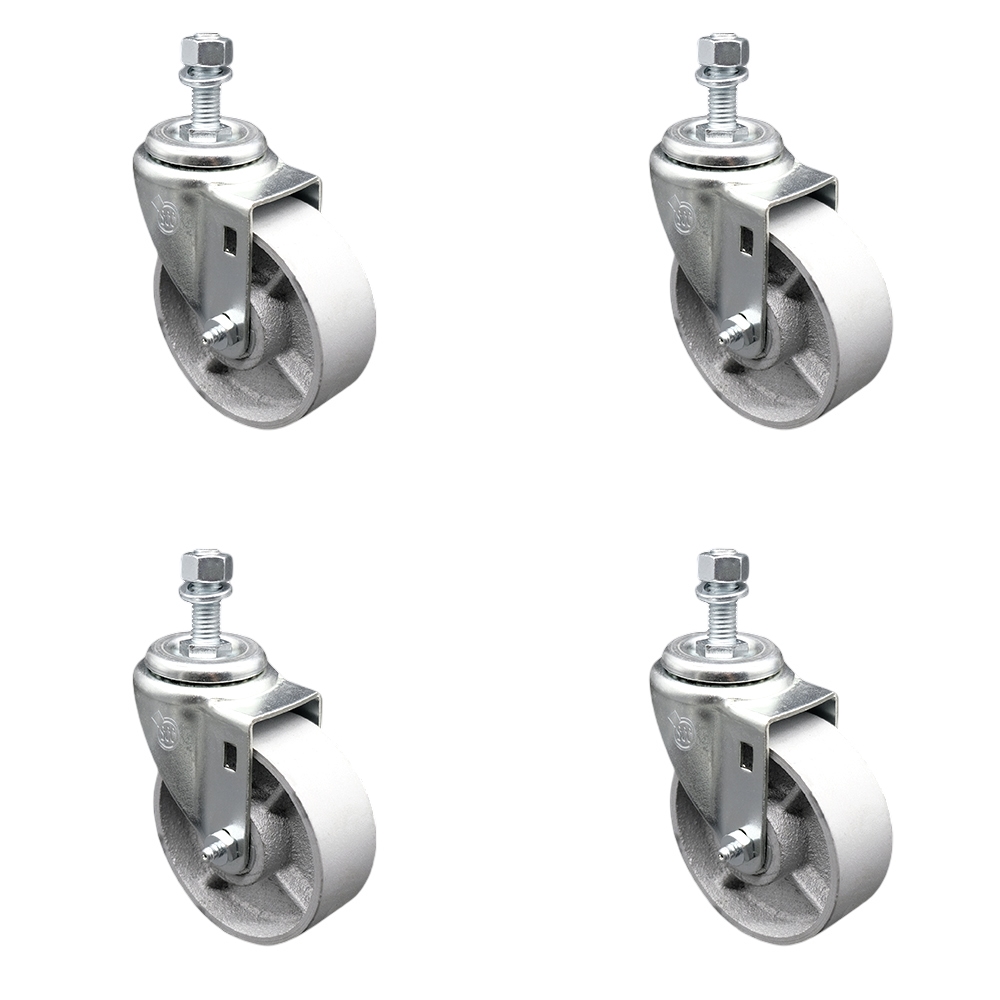 Semi Steel Cast Iron Swivel Threaded Stem Caster Set of 4 w/4" x 1.25" Silver Wheels and 10mm Stems - Includes 4 Swivel - 1200 lbs Total Capacity - Service Caster Brand — photo 1