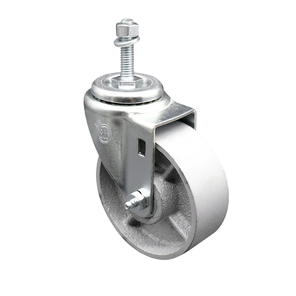 Semi Steel Cast Iron Swivel Threaded Stem Caster - 4" x 1.25" Silver Wheel and 10MM Metric Stem - 300 lbs Capacity/Caster - Service Caster Brand — photo 1