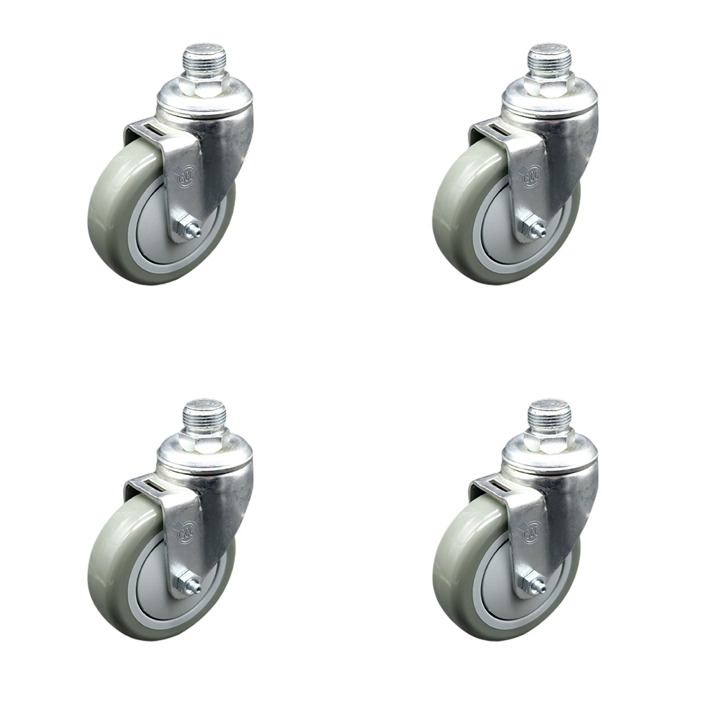 3/4" NPT Pipe Threaded Stem Swivel Caster Set w/4” x 1.25” Gray Non-Marking Thermoplastic Rubber Wheels – 760 lbs. Total Capacity – Set of 4 – Service Caster Brand — photo 1