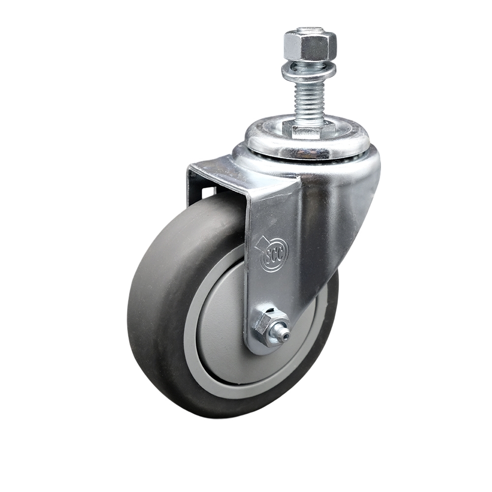 Thermoplastic Rubber Swivel Threaded Stem Caster - 4" x 1.25" Gray Wheel and 12MM Metric Stem - 250 lbs Capacity/Caster - Service Caster Brand — photo 1