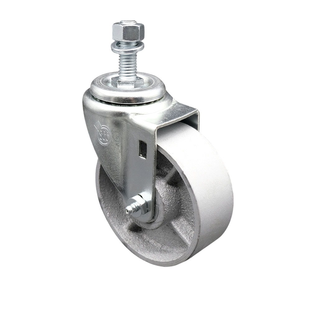 Semi Steel Cast Iron Swivel Threaded Stem Caster w/Roller Bearing - 4" x 1.5" Silver Wheel and 1/2" Stem - 300 lbs Capacity/Caster - Service Caster Brand — photo 1