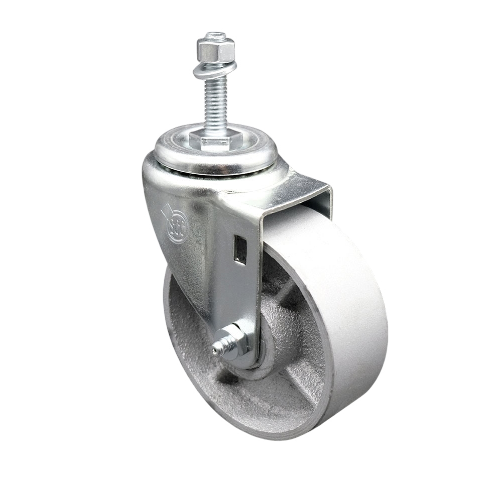 Semi Steel Cast Iron Swivel Threaded Stem Caster w/Roller Bearing - 4" x 1.5" Silver Wheel and 10MM Metric Stem - 300 lbs Capacity/Caster - Service Caster Brand — photo 1