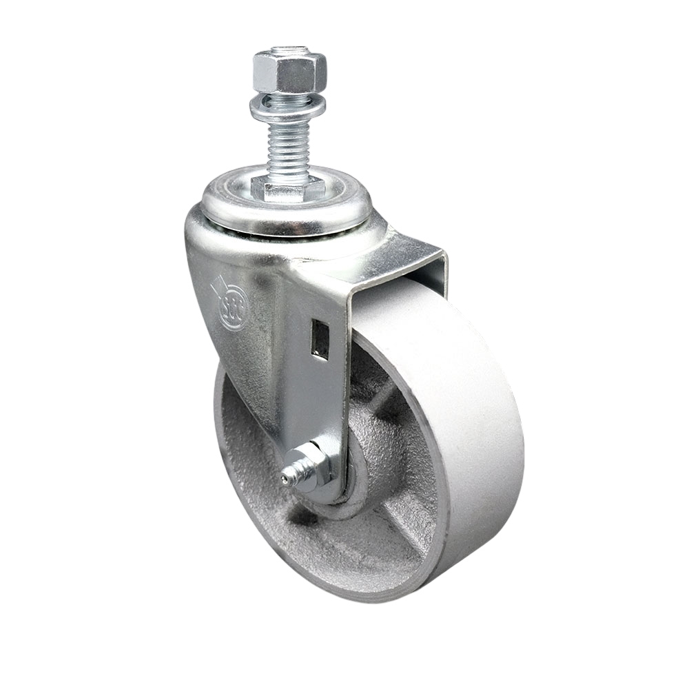Semi Steel Cast Iron Swivel Threaded Stem Caster w/Roller Bearing - 4" x 1.5" Silver Wheel and 12MM Metric Stem - 300 lbs Capacity/Caster - Service Caster Brand — photo 1
