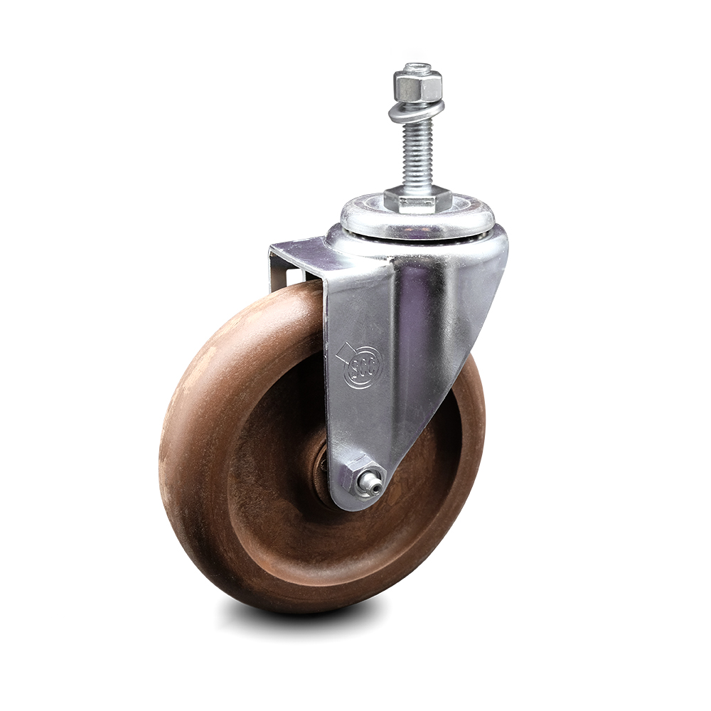 High Temp Glass Filled Nylon Swivel Threaded Stem Caster w/5" x 1.25" Brown Wheel and 10MM Metric Stem - 350 lbs Capacity/Caster - Service Caster Brand — photo 1
