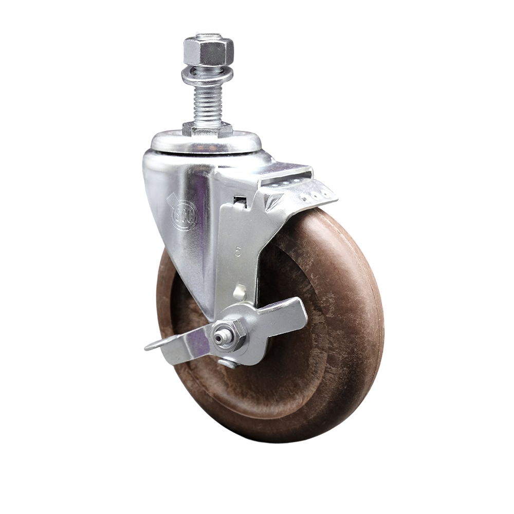 Service Caster Brand Replacement for Colson Caster 2.05254.52 HT MTG10 BRK1 - High Temp Glass Filled Nylon Swivel Threaded Stem Caster with 5" Brown Wheel and 1/2" x 3/4" Stem & Top Locking Brake — photo 1