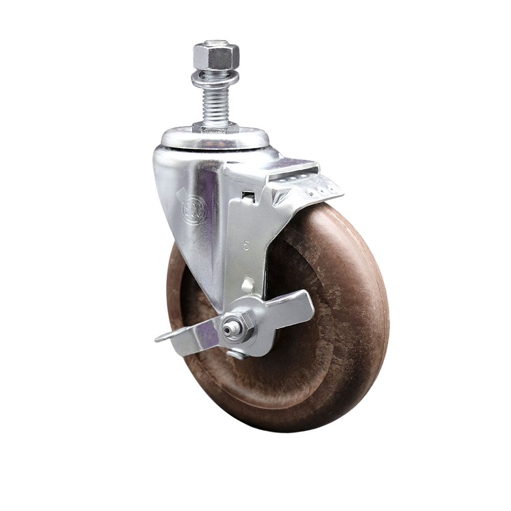 High Temp Glass Filled Nylon Swivel Threaded Stem Caster w/5" x 1.25" Brown Wheel and 12MM Metric Stem & Top Locking Brake - 350 lbs Capacity/Caster - Service Caster Brand — photo 1