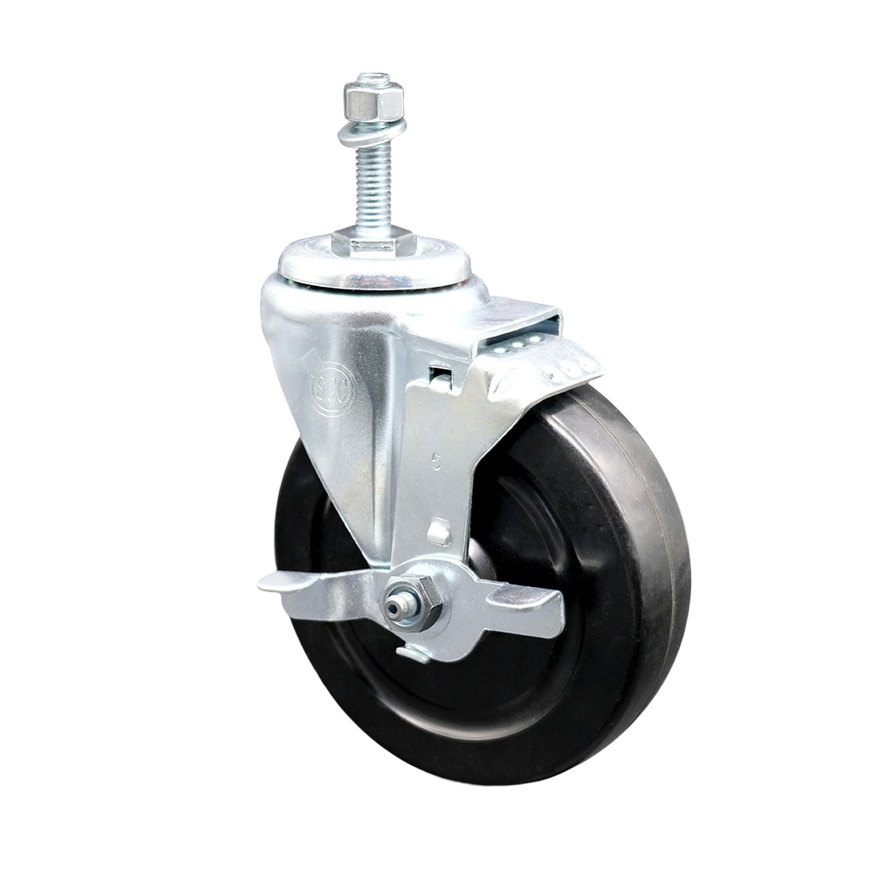 5" Swivel Caster with 10mm Threaded Stem, Hard Rubber Wheel and Brake - 300 lbs. Capacity - Service Caster Brand — photo 1