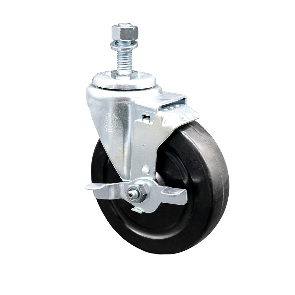 5" Swivel Caster with 12mm Threaded Stem, Hard Rubber Wheel and Brake - 300 lbs. Capacity - Service Caster Brand — photo 1