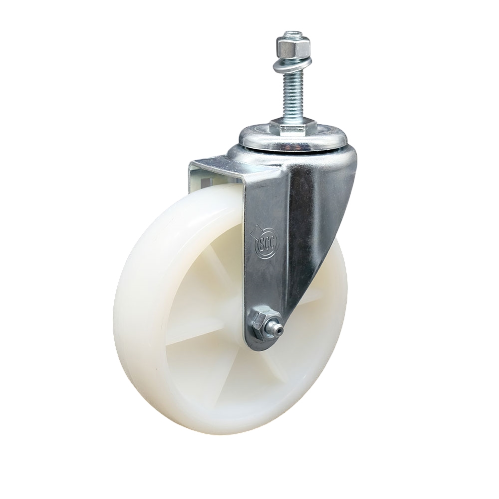 Nylon Swivel Threaded Stem Caster w/5" x 1.25" White Wheel and 10MM Metric Stem - 300 lbs Capacity/Caster - Service Caster Brand — photo 1