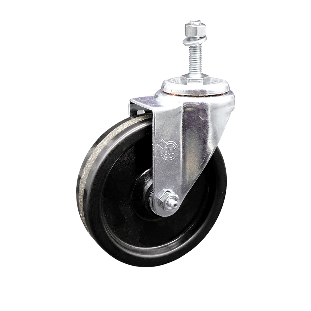 Phenolic Swivel Threaded Stem Caster w/Roller Bearing - 5" x 1.25" Black Wheel and 10MM Metric Stem - 300 lbs Capacity/Caster - Service Caster Brand — photo 1