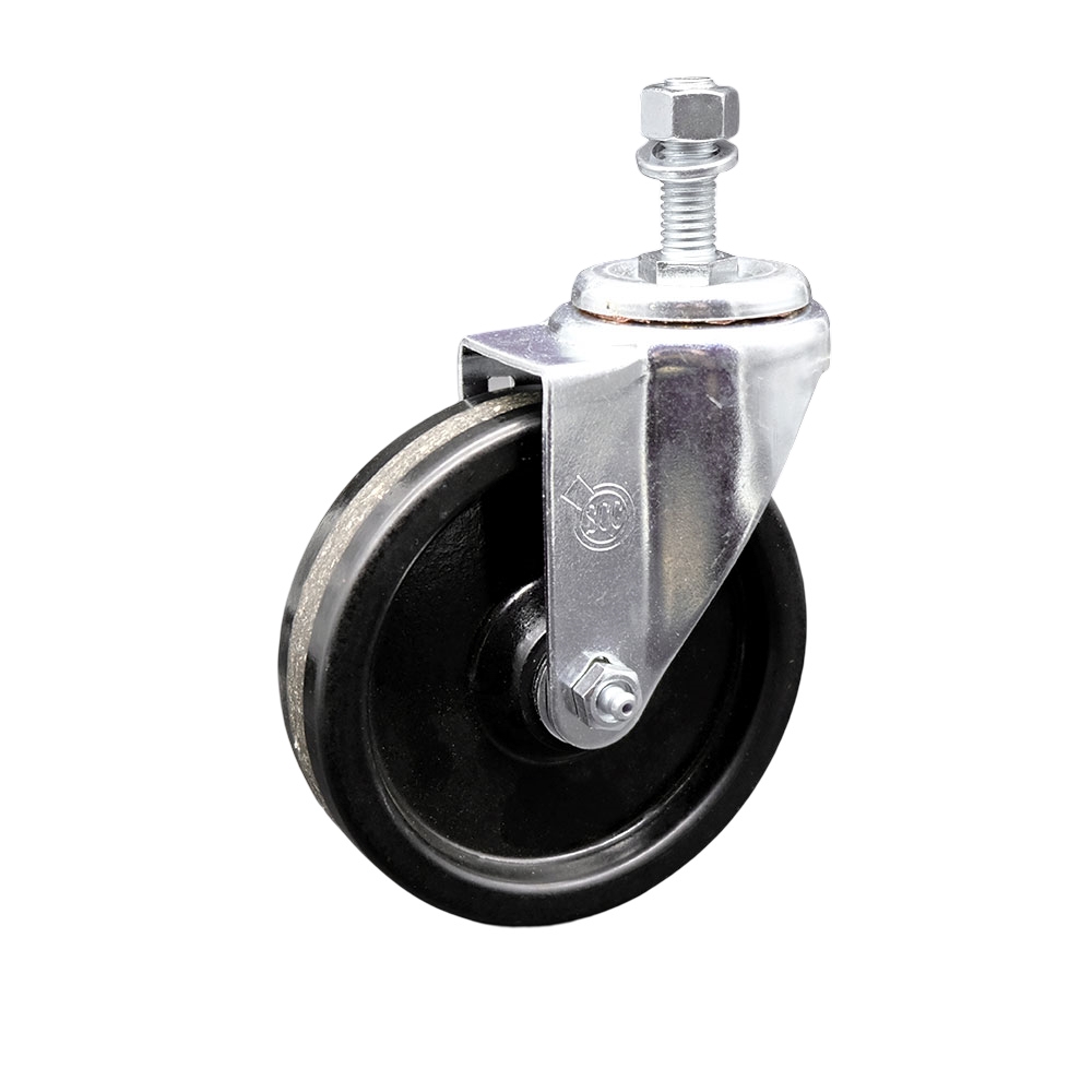 Phenolic Swivel Threaded Stem Caster w/Roller Bearing - 5" x 1.25" Black Wheel and 12MM Metric Stem - 300 lbs Capacity/Caster - Service Caster Brand — photo 1