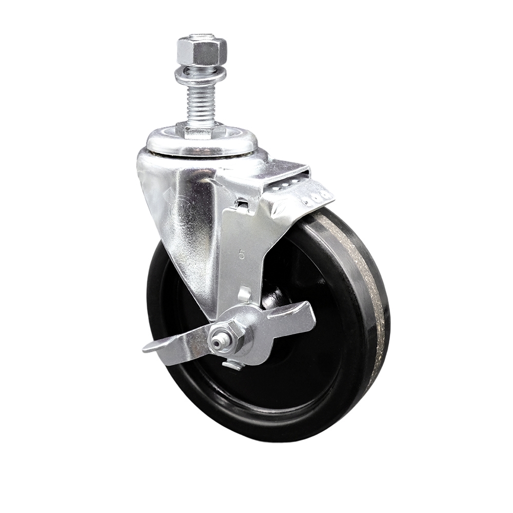 5" Swivel Caster with 1/2" Threaded Stem, Phenolic Wheel and Brake - 300 lbs. Capacity - Service Caster Brand — photo 1