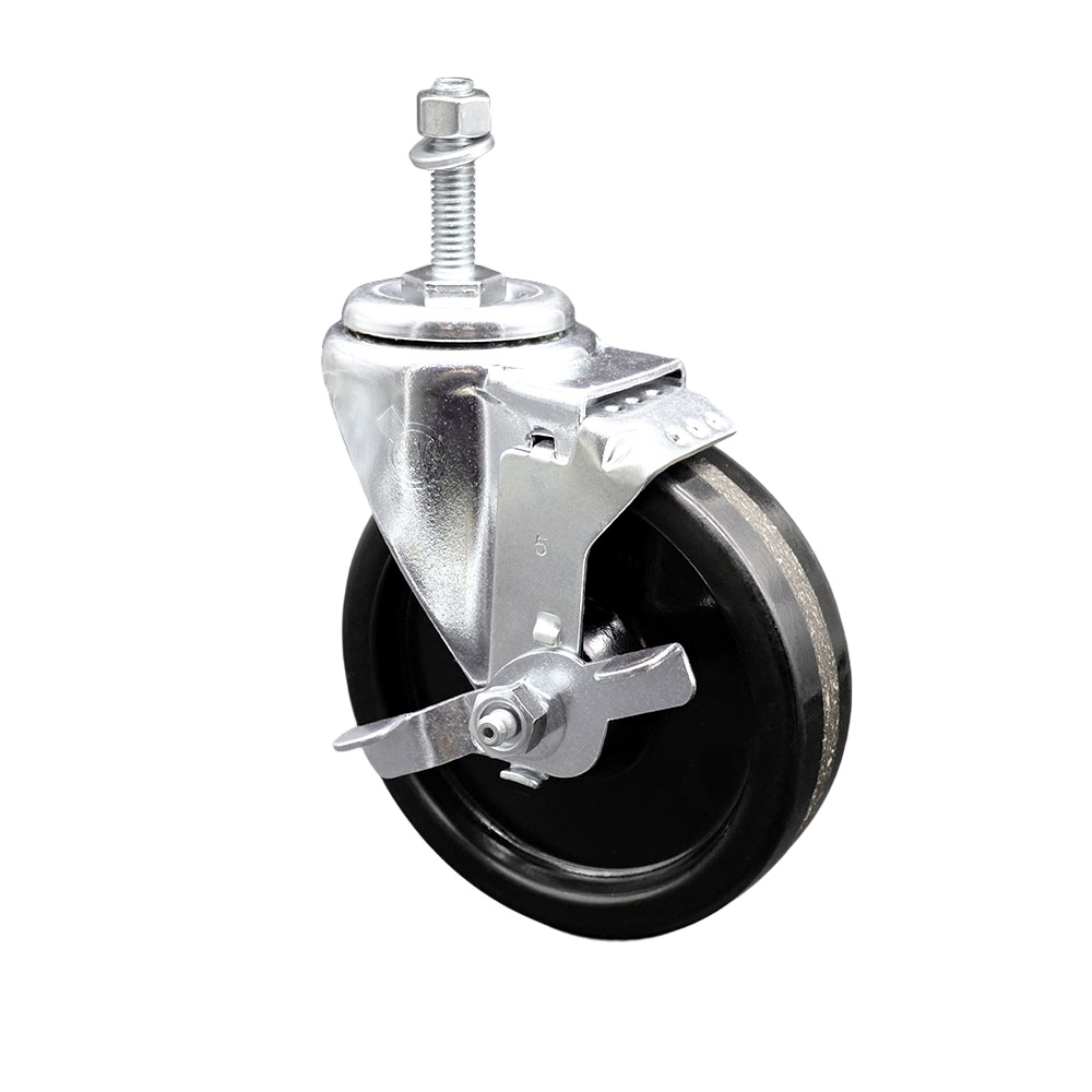 5" Swivel Caster with 10mm Threaded Stem, Phenolic Wheel and Brake - 300 lbs. Capacity - Service Caster Brand — photo 1