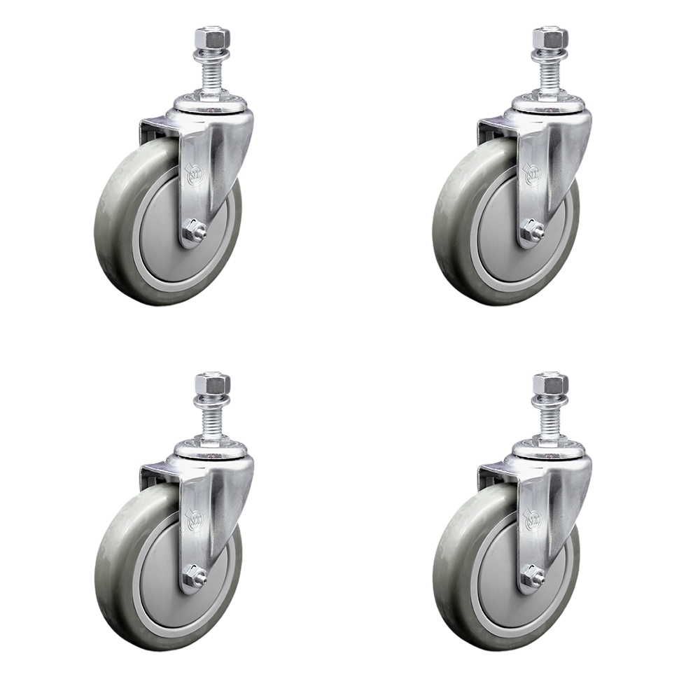 Polyurethane Swivel Threaded Stem Caster Set of 4 w/5" x 1.25" Gray Wheels and 1/2" Stems - Includes 4 Swivel - 1400 lbs Total Capacity - Service Caster Brand — photo 1