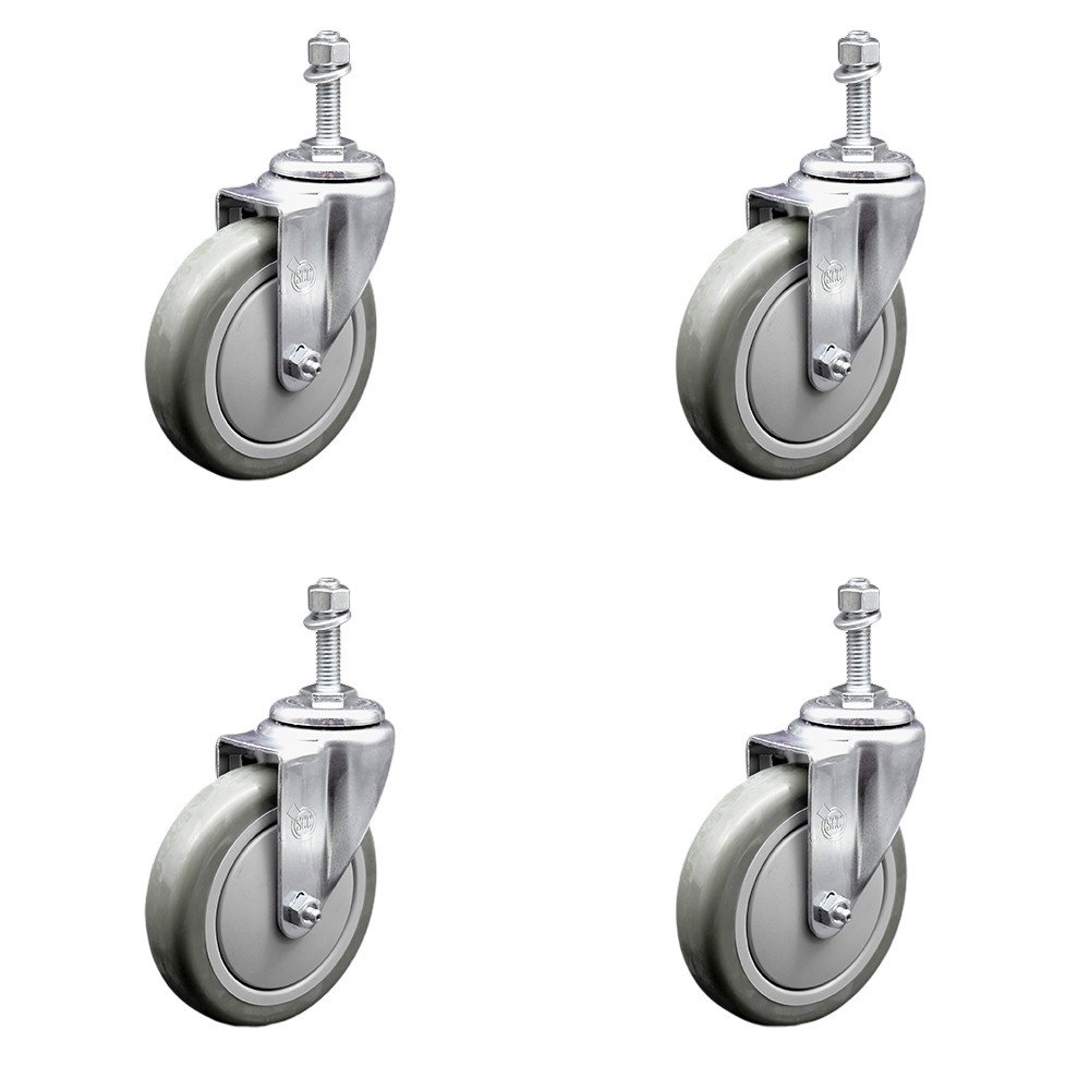 Polyurethane Swivel Threaded Stem Caster Set of 4 w/5" x 1.25" Gray Wheels and 3/8" Stems - Includes 4 Swivel - 1400 lbs Total Capacity - Service Caster Brand — photo 1