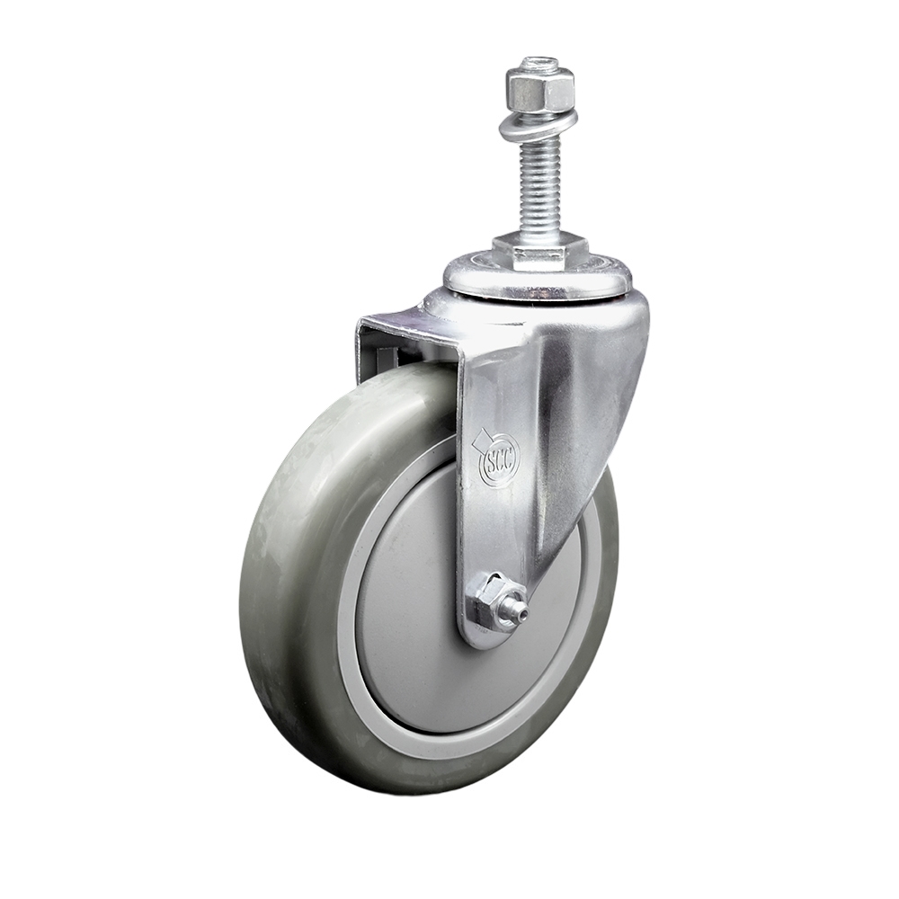 5" Swivel Caster with 3/8" Threaded Stem and Gray Polyurethane Wheel - 350 lbs. Capacity - Service Caster Brand — photo 1