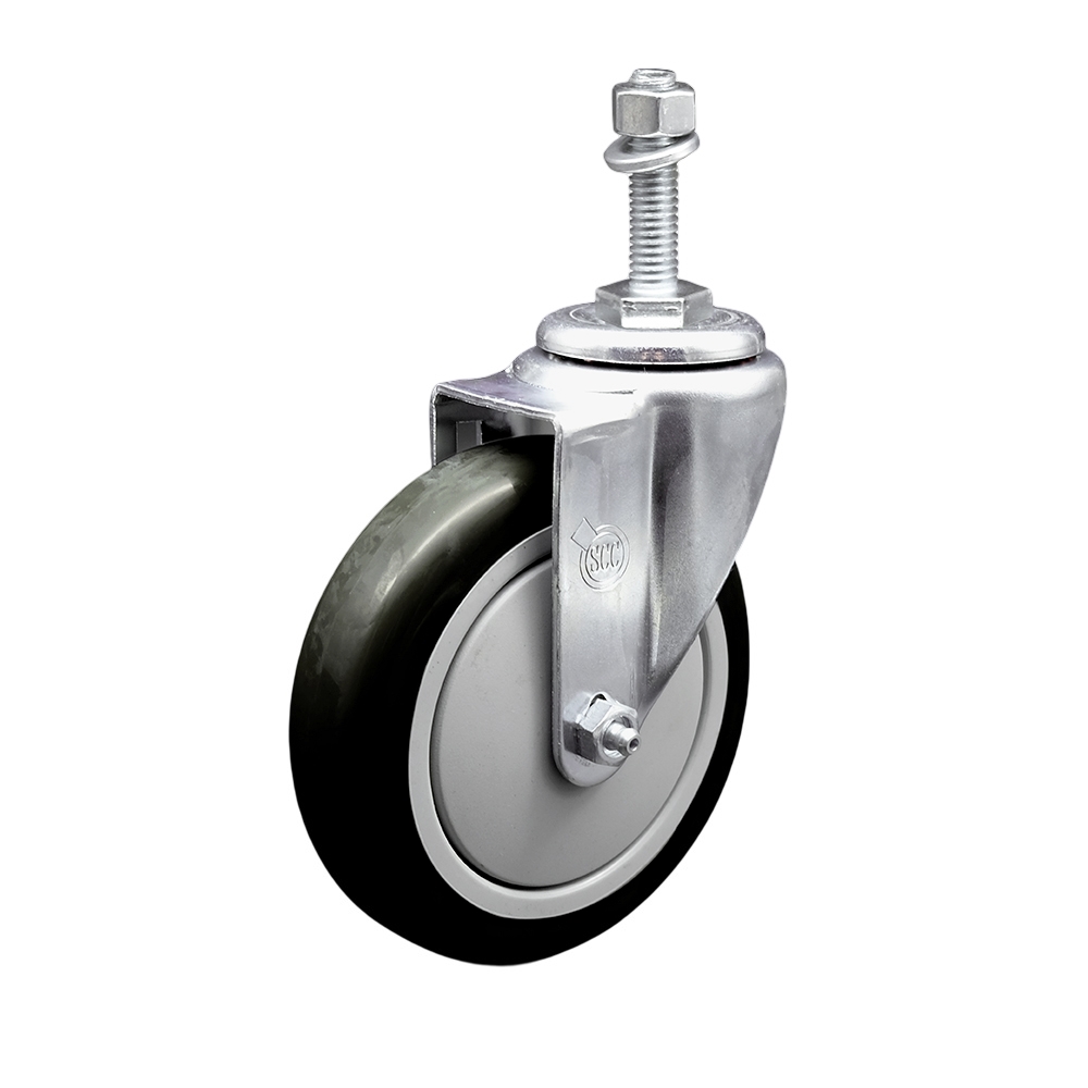 5" Swivel Caster with 3/8" Threaded Stem and Black Polyurethane Wheel - 350 lbs. Capacity - Service Caster Brand — photo 1