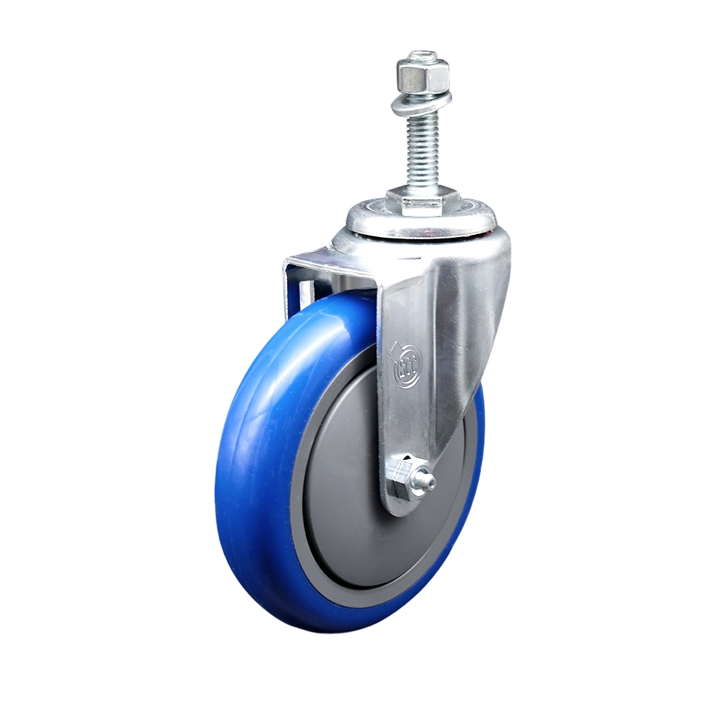 5" Swivel Caster with 10mm Threaded Stem and Blue Polyurethane Wheel - 350 lbs. Capacity - Service Caster Brand — photo 1