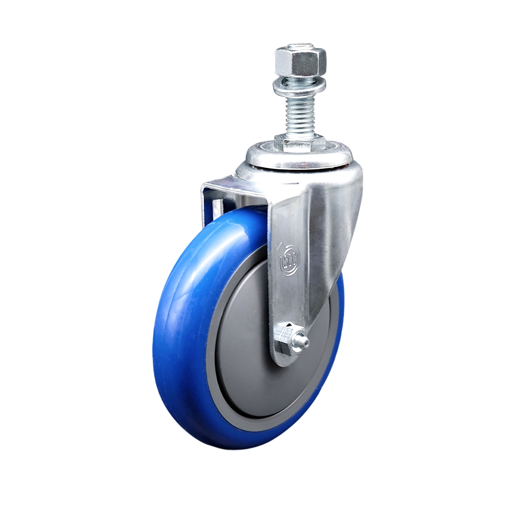 5" Swivel Caster with 12mm Threaded Stem and Blue Polyurethane Wheel - 350 lbs. Capacity - Service Caster Brand — photo 1