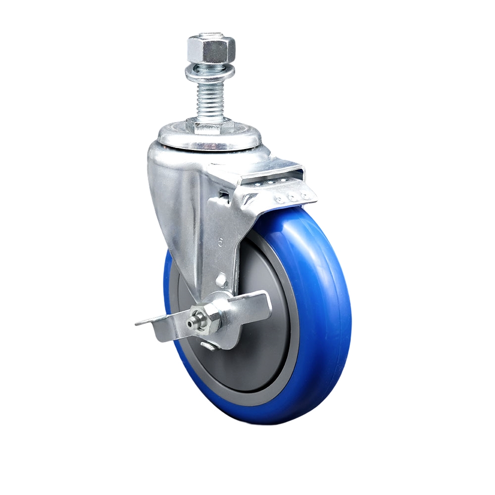 190TA255PBCS Advance Tabco 5 Inch Swivel Threaded Stem Caster with Brake – Fits Advance Tabco Models CB-SS-2410 CB-SS-2410M CB-SS-2412 – Light Duty Replacement – Blue Poly Wheel– Service Caster Brand — photo 1