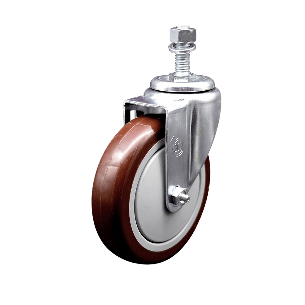 Polyurethane Swivel Threaded Stem Caster w/5" x 1.25"  Maroon Wheel and 1/2" Stem - 350 lbs Capacity/Caster - Service Caster Brand — photo 1