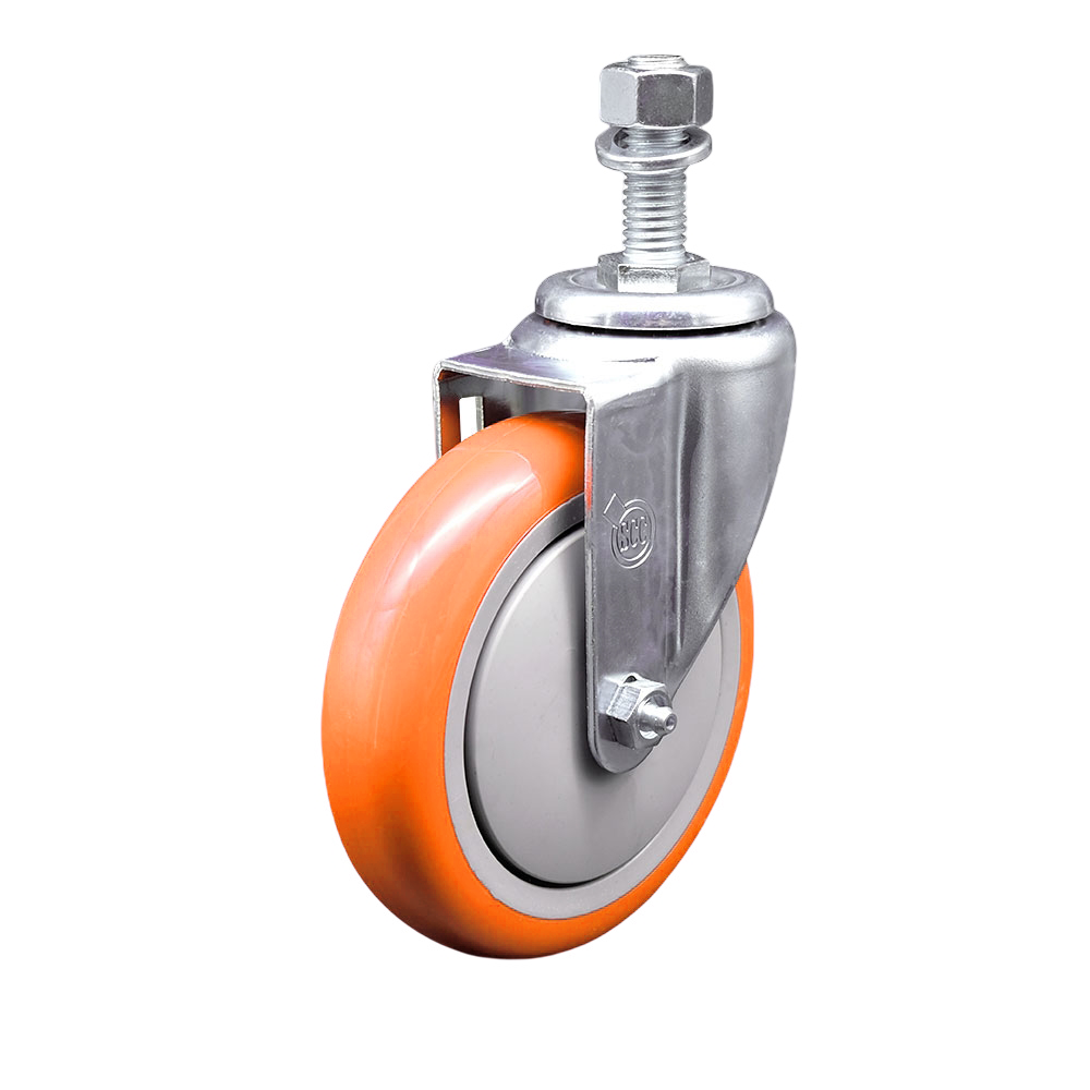 Service Caster Brand Replacement for Colson Caster 2.05254.95 MTG11 - Polyurethane Swivel Threaded Stem Caster with 5" Orange Wheel and 1/2" x 1" Stem - 350 lbs Capacity/Caster — photo 1