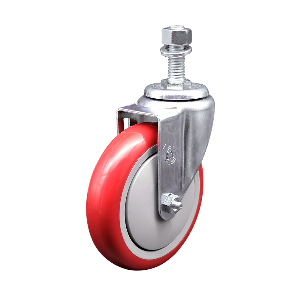 5" Swivel Caster with 12mm Threaded Stem and Red Polyurethane Wheel - 350 lbs. Capacity - Service Caster Brand — photo 1