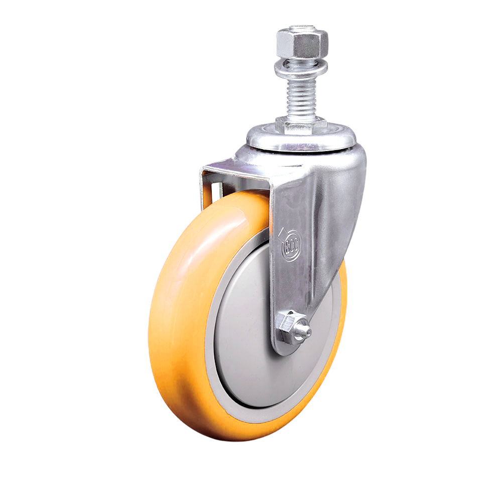 Polyurethane Swivel Stem Caster with 5 Inch Yellow Caster Wheel - 1/2" Threaded Stem - 316 Stainless Steel Caster - 350 lbs. Capacity Per Caster - Service Caster Brand — photo 1