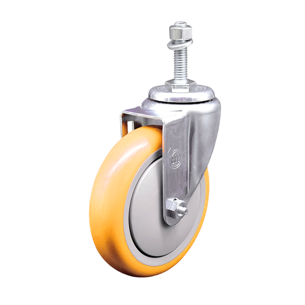 Polyurethane Swivel Threaded Stem Caster w/5" x 1.25" Yellow Wheel and 10mm Stem - 350 lbs Capacity/Caster - Service Caster Brand — photo 1