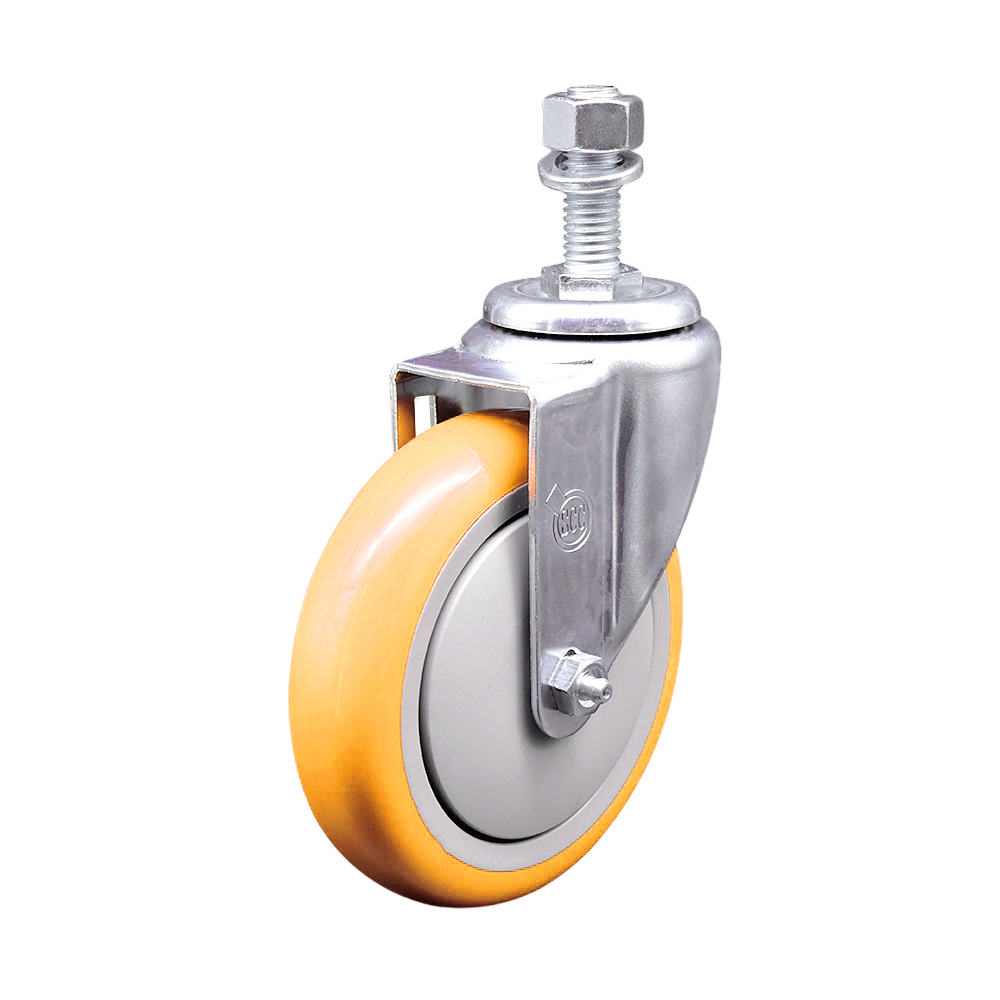 Polyurethane Swivel Stem Caster with 5 Inch Yellow Caster Wheel - 12mm Metric Threaded Stem - 316 Stainless Steel Caster - 350 lbs. Capacity Per Caster - Service Caster Brand — photo 1