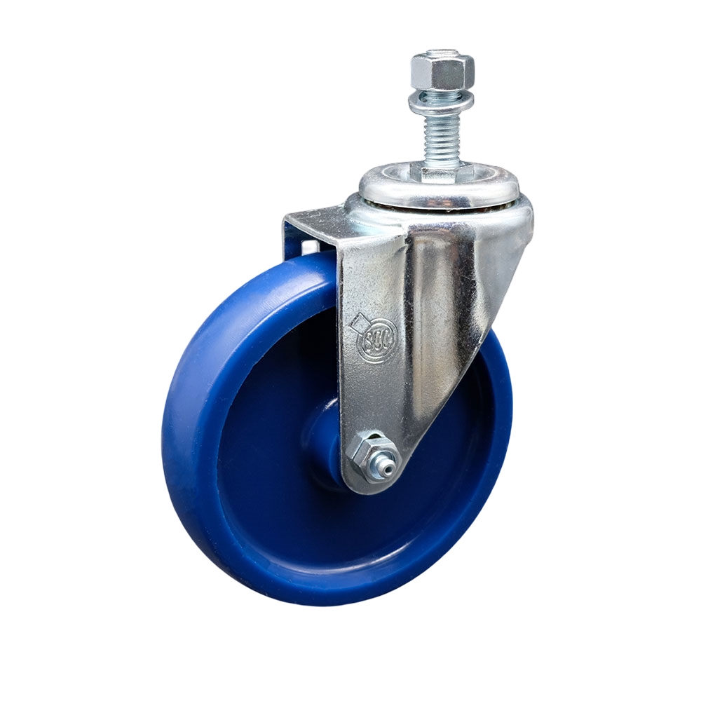 Solid Polyurethane Swivel Threaded Stem Caster w/5" x 1.25" Blue Wheel and 12MM Metric Stem - 300 lbs Capacity/Caster - Service Caster Brand — photo 1