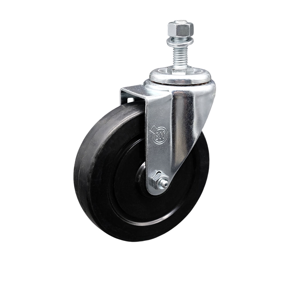 Soft Rubber Swivel Threaded Stem Caster w/5" x 1.25" Black Wheel and 12MM Metric Stem - 275 lbs Capacity/Caster - Service Caster Brand — photo 1