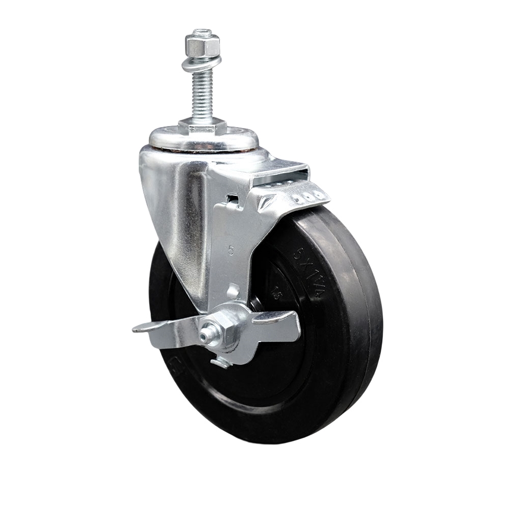5" Swivel Caster with 3/8" Threaded Stem, Soft Rubber Wheel and Brake - 275 lbs. Capacity - Service Caster Brand — photo 1