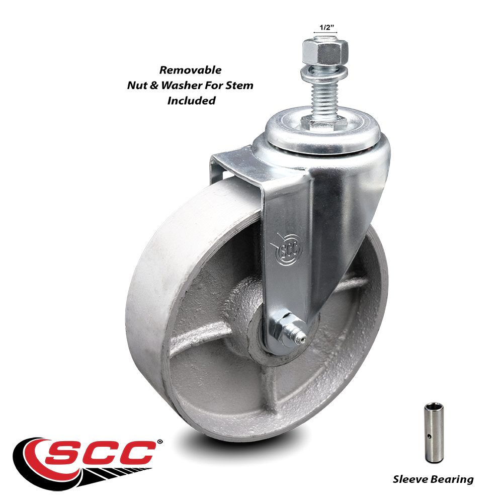 Semi Steel Swivel Threaded Stem Caster 5" Wheel & 1/2" Stem eBay