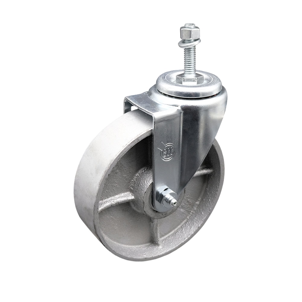 Semi Steel Cast Iron Swivel Threaded Stem Caster - 5" x 1.25" Silver Wheel and 3/8" Stem - 300 lbs Capacity/Caster - Service Caster Brand — photo 1
