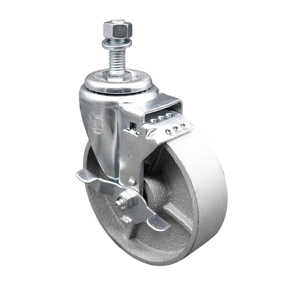 Service Caster Brand Replacement for Colson Caster 2.05254.12 MTG10 BRK1 - Semi Steel Cast Iron Swivel Threaded Stem Caster - 5" Silver Wheel and 1/2" x 3/4" Stem & Top Locking Brake — photo 1