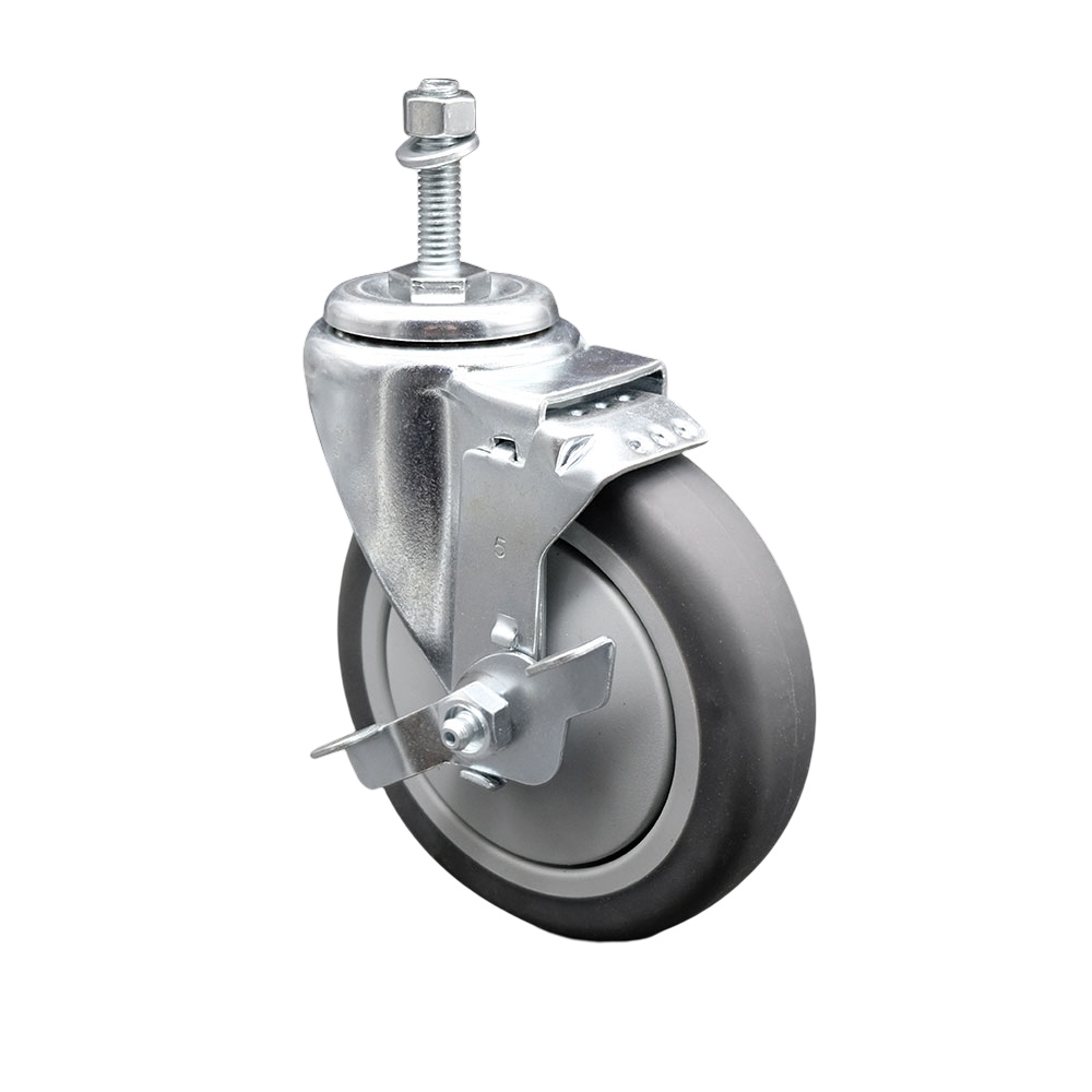 5" Swivel Caster with 3/8" Threaded Stem, Thermoplastic Rubber Wheel and Brake - 300 lbs. Capacity - Service Caster Brand — photo 1