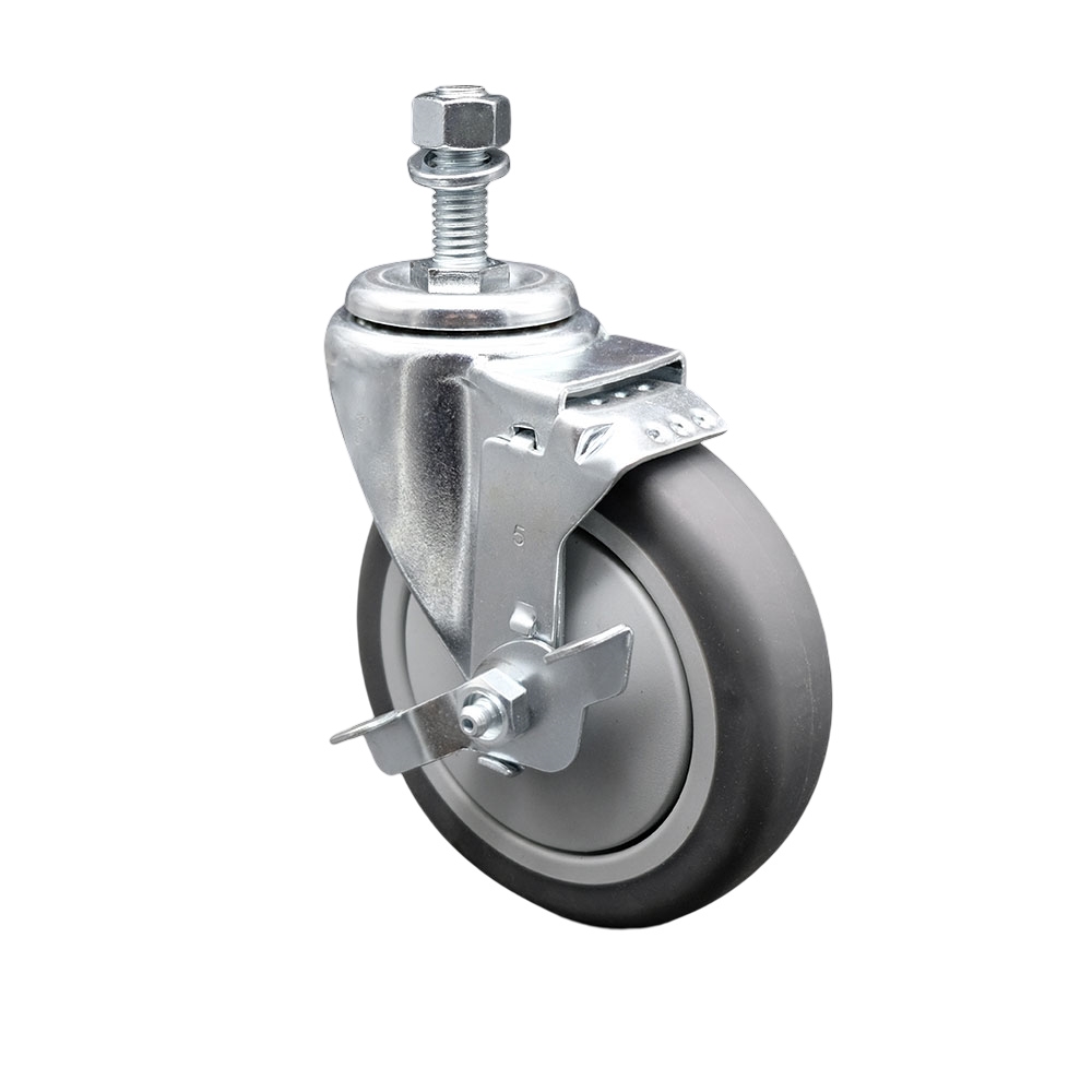 Thermoplastic Rubber Swivel Threaded Stem Caster - 5" x 1.25" Gray Wheel and 12MM Metric Stem & Top Locking Brake - 300 lbs Capacity/Caster - Service Caster Brand — photo 1