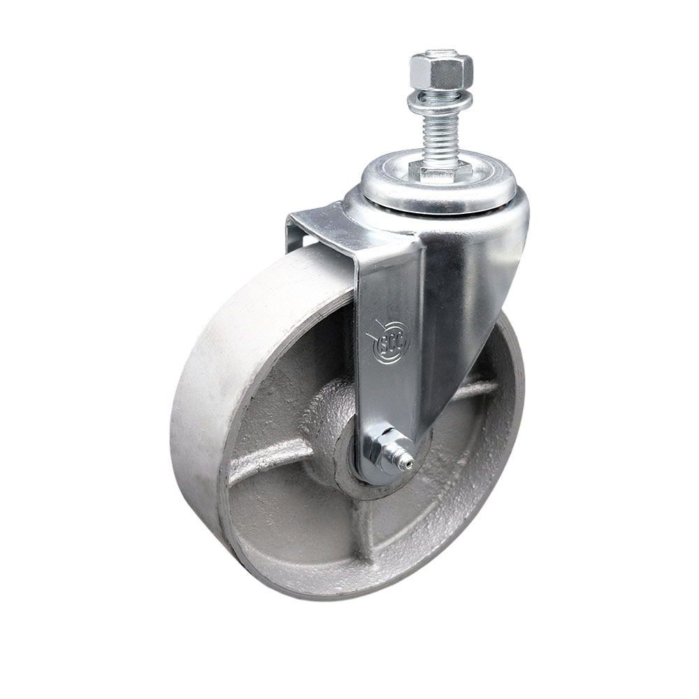 Semi Steel Cast Iron Swivel Threaded Stem Caster w/Roller Bearing - 5" x 1.5" Silver Wheel and 12MM Metric Stem - 300 lbs Capacity/Caster - Service Caster Brand — photo 1