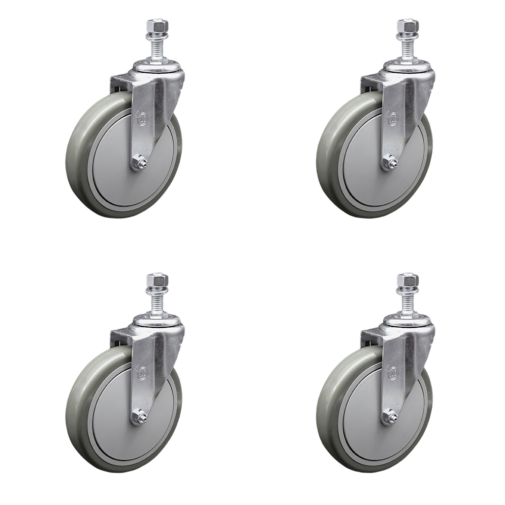 Polyurethane Swivel Threaded Stem Caster Set of 4 w/6" x 1.25" Gray Wheels and 1/2" Stems - Includes 4 Swivel - 1400 lbs Total Capacity - Service Caster Brand — photo 1