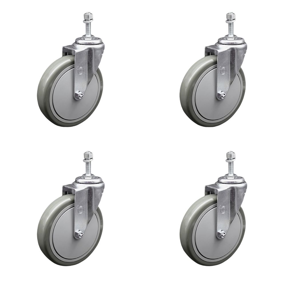 Polyurethane Swivel Threaded Stem Caster Set of 4 w/6" x 1.25" Gray Wheels and 3/8" Stems - Includes 4 Swivel - 1400 lbs Total Capacity - Service Caster Brand — photo 1