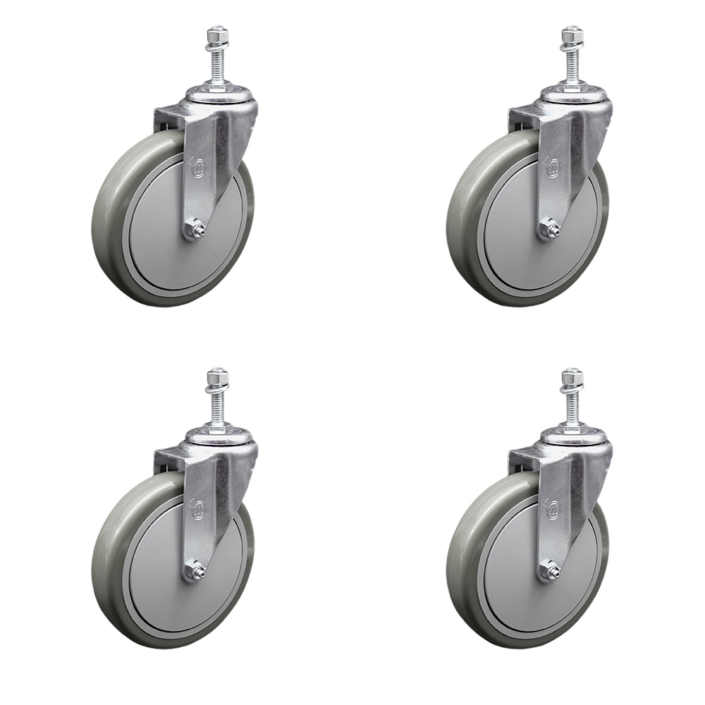 Polyurethane Swivel Threaded Stem Caster Set of 4 w/6" x 1.25" Gray Wheels and 10mm Stems - Includes 4 Swivel - 1400 lbs Total Capacity - Service Caster Brand — photo 1