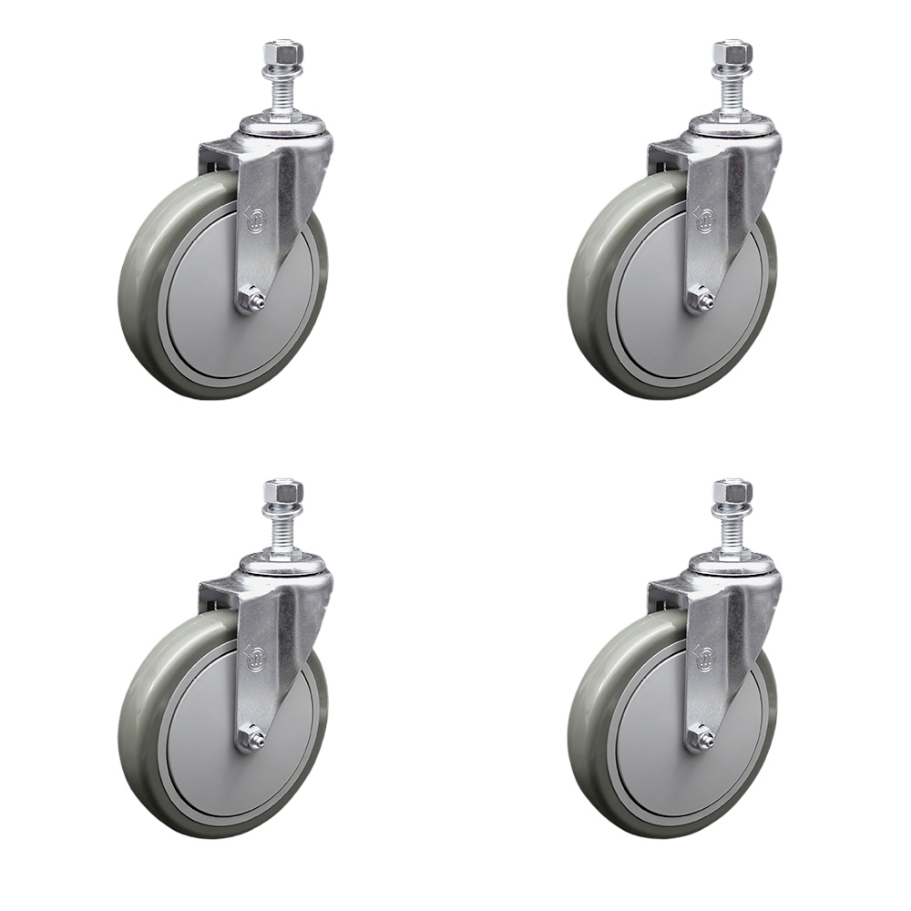 Polyurethane Swivel Threaded Stem Caster Set of 4 w/6" x 1.25" Gray Wheels and 12mm Stems - Includes 4 Swivel - 1400 lbs Total Capacity - Service Caster Brand — photo 1