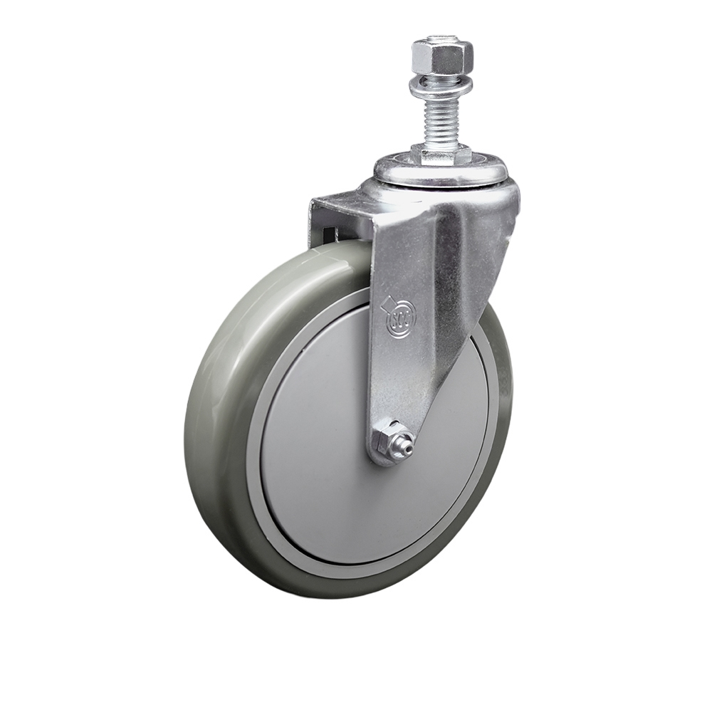 Polyurethane Swivel Threaded Stem Caster w/6" x 1.25" Gray Wheel and 12mm Stem - 350 lbs Capacity/Caster - Service Caster Brand — photo 1