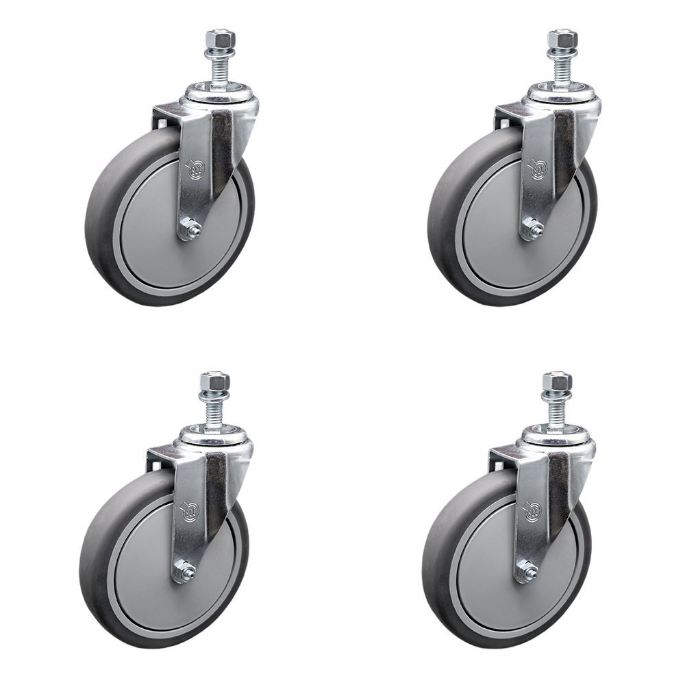 Thermoplastic Rubber Swivel Threaded Stem Caster Set of 4 w/6" x 1.25" Gray Wheels and 1/2" Stems - Includes 4 Swivel - 1200 lbs Total Capacity - Service Caster Brand — photo 1