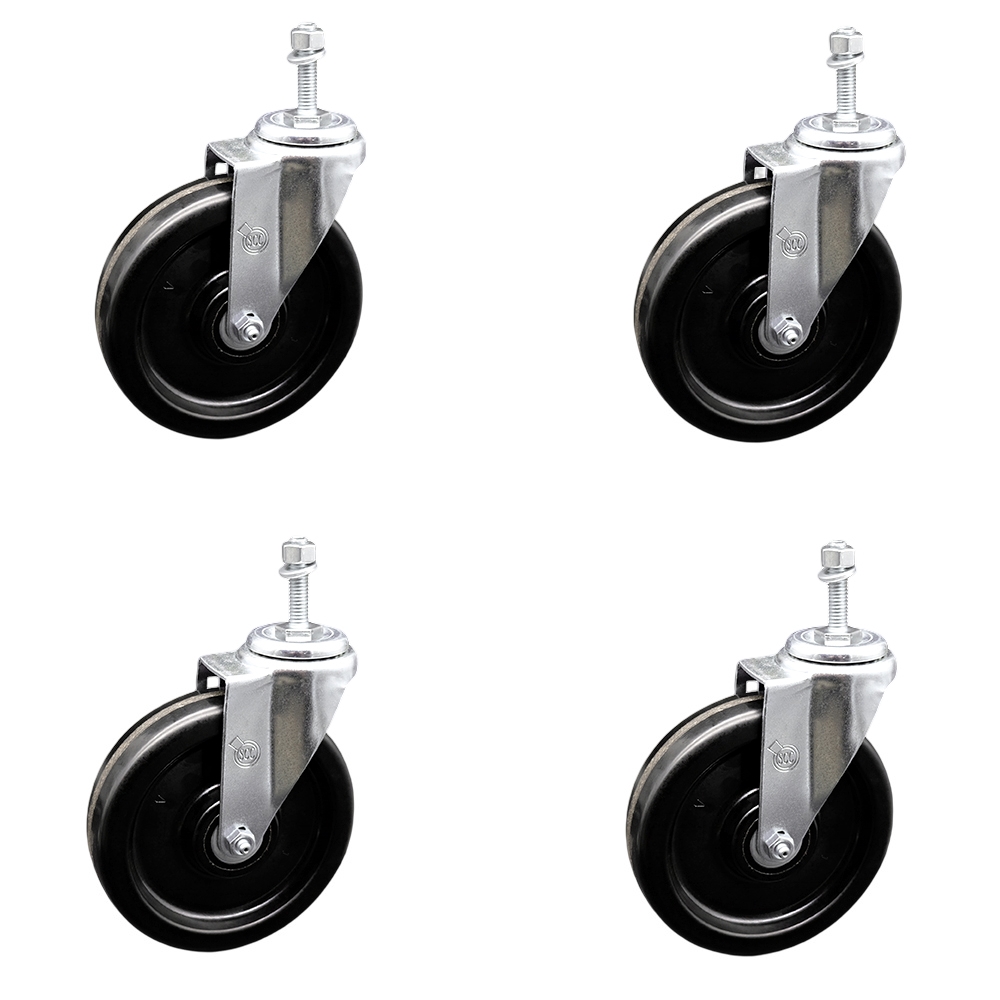 Phenolic Swivel Threaded Stem Caster w/Roller Bearing Set of 4 w/6" x 1.5" Black Wheels and 10mm Stems - Includes 4 Swivel - 1200 lbs Total Capacity - Service Caster Brand — photo 1